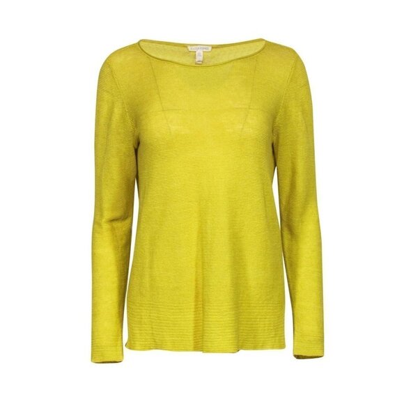 Eileen Fisher Sz XS Bright Yellow 100% Organic Linen Boat Neck Sheer Sweater - Picture 1 of 7